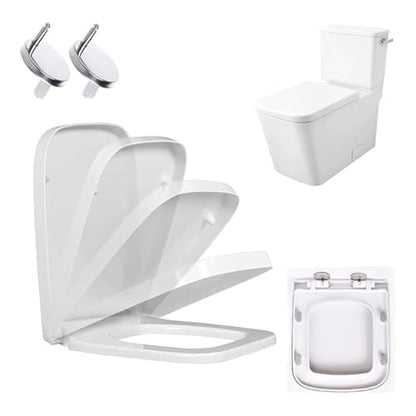 Soft-Close Toilet Seat with Quick-Release Function Square 360degrees Simple Top Fixing with Adjustable Hinge for Modern Bathroom
