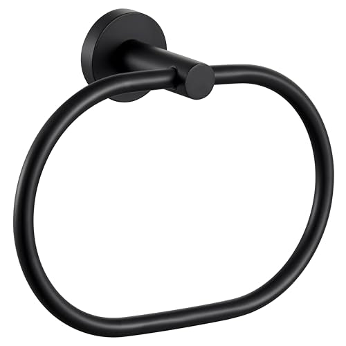 APLusee Matte Black Oval Towel Ring for Bathroom Kitchen, Wall Mounted | Rustproof stainless steel, 180° swivel hand towel holder for sink or vanity towel storage, oval ring for easy towel access - color: Matte Black