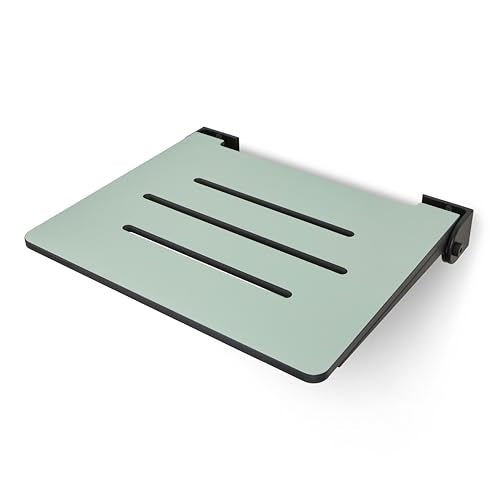 18 inch Silhouette Slimline Folding Wall Mount Shower Bench Seat, Sea Green Seat with Matte Black Frame - color: Sea Green Seat With Matte Black Frame