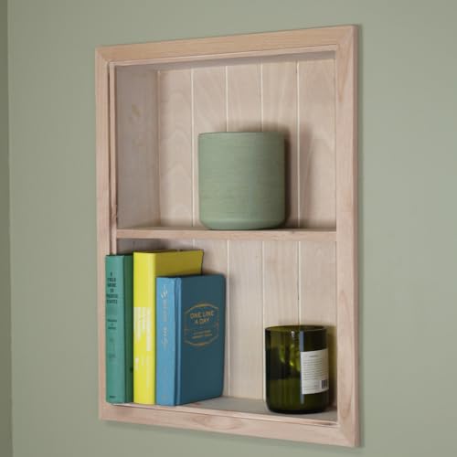 14x18 Sloane Recessed Wall Niche Medicine Cabinet Replacement, In the Wall Bathroom Cabinet Insert Shelf/Shelves, Made in North America, REAL WOOD, NO MDF, Unfinished Beadboard Back - color: Unfinished, size: 14x18