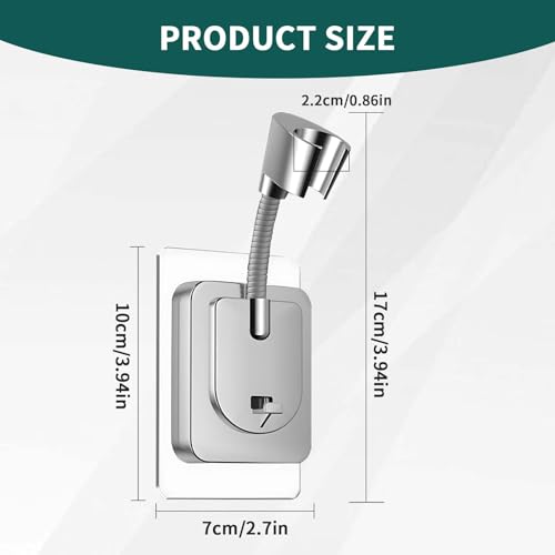 Shower Head Holder Wall Mount, 360° Adjustable Handheld, No-Drill Strong Adhesive Wand Bracket, Waterproof, Fits Handles up to 0.83 in (2.1 cm), Bathroom Accessories, Chrome Finish