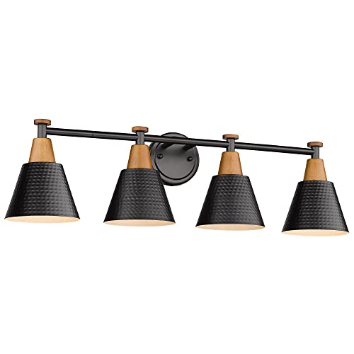 FEMILA Bathroom Vanity Light, 4-Lights Bathroom Light Fixtures Over Mirror, Modern Wall Mounted Lamp, Hammered Metal Shade, 4FG59B-4W BK - color: Matte Black, size: 30"