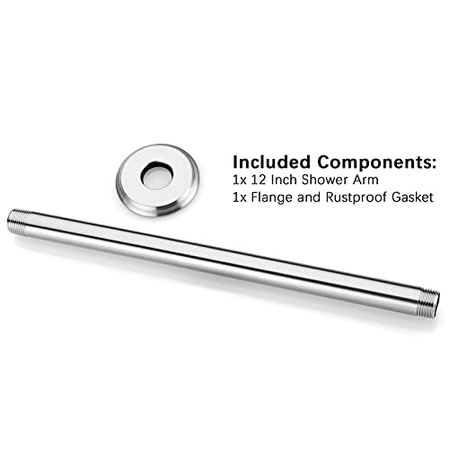 12 Inch Brushed Nickel Ceiling Mount Shower Arm for Rain Shower Head | Shower arm and flange - color: Brushed Nickel, size: 12 Inches