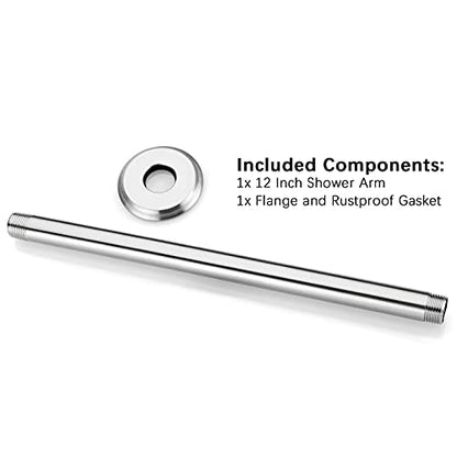 12 Inch Brushed Nickel Ceiling Mount Shower Arm for Rain Shower Head | Shower arm and flange - color: Brushed Nickel, size: 12 Inches