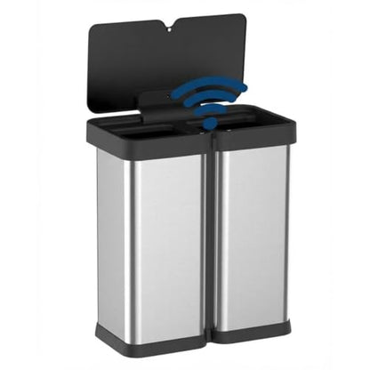 OUTLANE 2x8 Gallon/60L Dual Kitchen Trash Can, Motion Sensor Dual Garbage Can with Soft Close Lid, Automatic Stainless Steel Recycle Bin Combo for Kitchen, Bathroom, Office