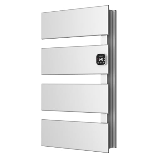 L Series Electric Towel Warmer for Bathroom, 4 Panel, Silver | Thermo Control and Timer, Fast Heat in 3 Mins, Memory Function, Work with Smart Plug, Right-Wiring - color: Silver, size: 4 Panel