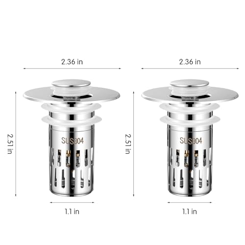 Bathroom Sink Drain Strainer,Bathroom Sink Drain Stopper, Sink Drain Stopper,for Bathroom Sink Stopper Replacement (2PCS),Bright Silver - size: 2 Pack