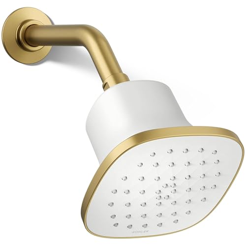 KOHLER 37722-Y-2MB Cinq Square Single-Function Filtered Showerhead, Five-Layer Filtration, 2.5 GPM, Contemporary Design, Easy to Clean, Vibrant Brushed Moderne Brass - color: Vibrant Brushed Moderne Brass, size: 2.5 GPM, style: Square