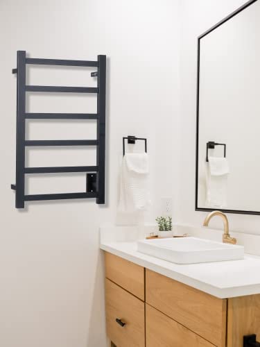 Electric Towel Warmer | Super Thin | with Timer & Temperature Multi-Level Adjustments | Hardwired & Plug-in | 6 Bar | Matte Black Finish - color: Matte Black, size: 6-Bar