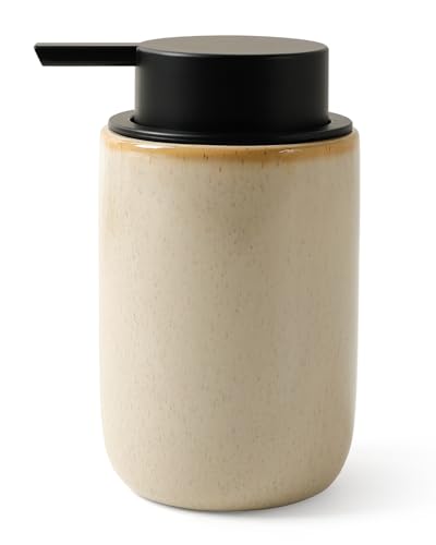 BosilunLife Lotion Pump Dispenser for Bathroom, Kitchen, Countertop | Hand Soap Dispenser Bathroom Ceramic Dish Liquid Soap Dispenser (Greige with Speckle, Liquid Pump) - color: Greige
