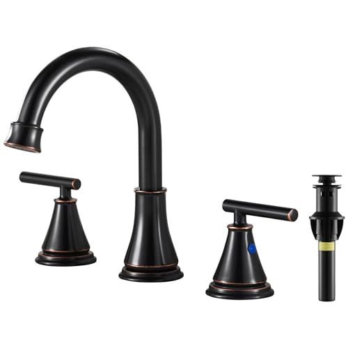 Bathroom Sink Faucet 3 Hole, Oil Rubbed Bronze Bathroom Vanity Faucet for Lavatory Sink with Pop-Up Drain, 8 Inch Widespread, 2 Handle Basin - color: Oil Rubbed Bronze