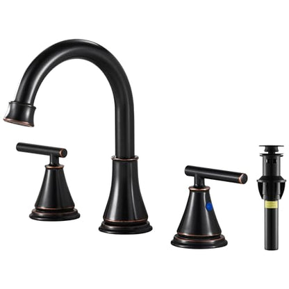 Bathroom Sink Faucet 3 Hole, Oil Rubbed Bronze Bathroom Vanity Faucet for Lavatory Sink with Pop-Up Drain, 8 Inch Widespread, 2 Handle Basin - color: Oil Rubbed Bronze