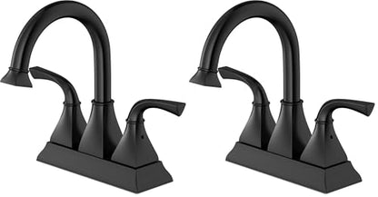 Centerset Bathroom Faucet, 4 Inch Two Handle Matte Black Lavatory Bathroom Sink Faucet with Push up Pop-up Drain,F-4015-MT (Pack of 2) - color: Matte Black, size: Standard (Pack of 2)