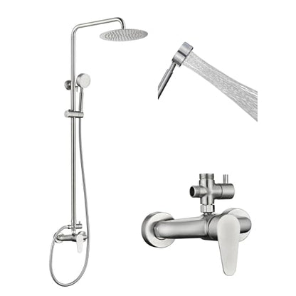 Shower Faucet -Shower System，Shower Faucets Sets Complete - Outdoor Shower Kit/Outdoor Shower Enclosure/Outdoor Shower Fixtures W/ SS304 Shower Head with Handheld High Pressure, Brushed Nickel - color: Brushed Nickel-2F
