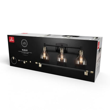 GLOBE Electric 63000062 5-Piece All-in-One Bathroom Set, Matte Black & Brass, 3-Light Vanity Light, Seeded Glass, Towel Bar, Toilet Paper Holder, Towel Ring, Robe Hook, Bathroom Lights Over Mirror - color: Matte Black, Bailey (5-Piece)