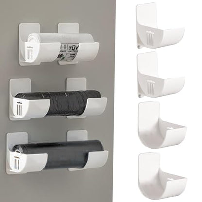 Trash Bag Dispenser, Trash Bag Holder, 4PCS Wall Mounted Trash Bag Dispenser, Waterproof Self-Adhesive Garbage Bag Dispenser, Plastic Bag Holder for Kitchen Bathroom, White
