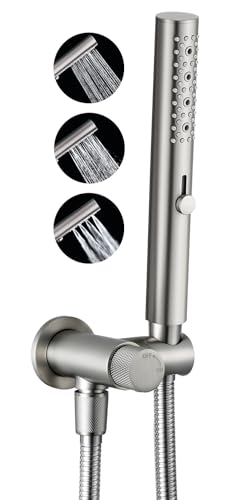 G-Promise All Metal 3-Function Handheld Shower Wand | All Metal, Built to Last, Easy Install, with On/Off Switch Holder, Extra Long Hose, Modern Upgrade - color: Brushed Nickel, style: Round