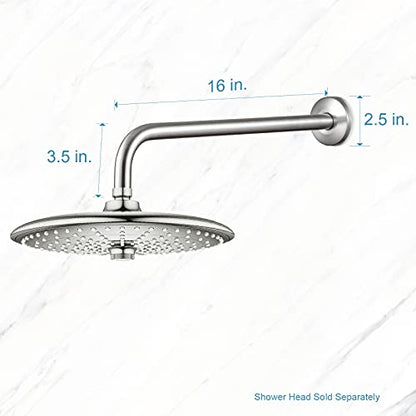 OFFO Shower Arm with Flange, 16 in Brushed Nickel Wall Mount Replacement Angle Shower Head Arm Wall-Mounted For Fixed Shower Head & Handheld Showerhead - color: Brushed Nickel, style: 16 in