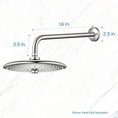OFFO Shower Arm with Flange, 16 in Brushed Nickel Wall Mount Replacement Angle Shower Head Arm Wall-Mounted For Fixed Shower Head & Handheld Showerhead - color: Brushed Nickel, style: 16 in