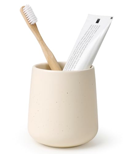 BosilunLife Ceramic Toothbrush Holder (Apricot, Rounded Base) - color: Apricot-rb, size: rounded base