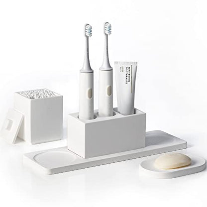 Ceramic Toothbrush Holders for Bathrooms, White Bathroom Accessories Diatomite, Electric Toothbrush Holder Countertop with Toothbrush Holders, Soap Dish Set