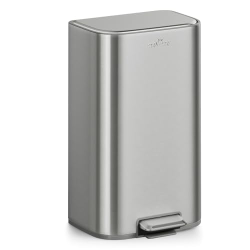 mVm 8 Gal Kitchen Trash Can, Step Trash Can with Lid, Smooth Edge Garbage Bin for Home Office (Tin) - color: Tin, size: 8Gal