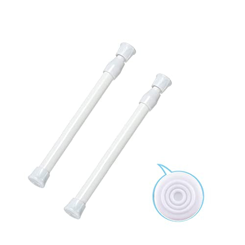 2 Pack Small Tension Rods 7 in to 11 Curtain Rods Window Rods in Extendable Width Spring Cupboard Bars for Kitchen Utensils, Closet, and Cabinet, Fit in The Spaces to Stay Up - color: White, size: 7" to 11"-2PCS