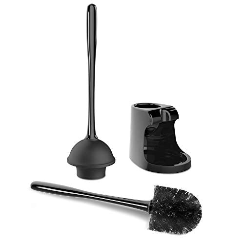 MR.SIGA Toilet Plunger and Bowl Brush Combo for Bathroom Cleaning, Black | Heavy duty toilet brush and plunger set, toilet bowl brush and plunger with holder - color: Black