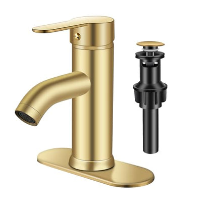 Bathroom Faucet 1 Hole, Brushed Gold Vanity Faucet,Single Handle | for 1 Hole or 3 Hole Bathroom Sink, RV, Vanity,with Deck and Pop-up Drain Easy to Clean - color: brushed gold