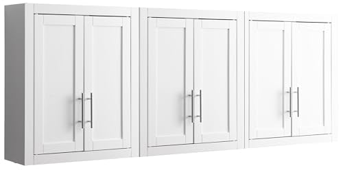 Crosley Furniture Savannah 3-Piece Wall Kitchen Storage Cabinet, Cabinets for Laundry, Bathroom, White - color: White, style: 3-Piece Bathroom Cabinet