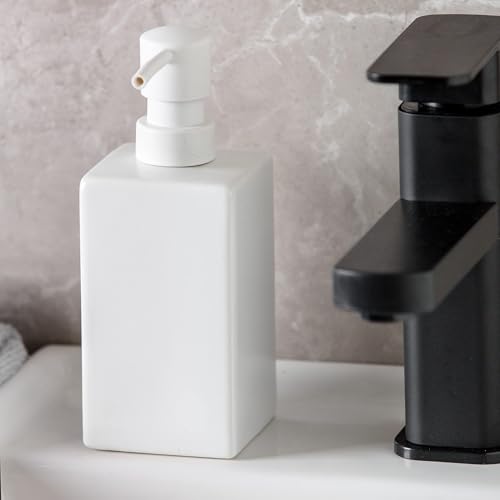 Lotion Dispenser Matte Soap Dispenser Ceramic Lotion for Bathroom Countertop Dish Soap Pump - color: Matte White, size: Square