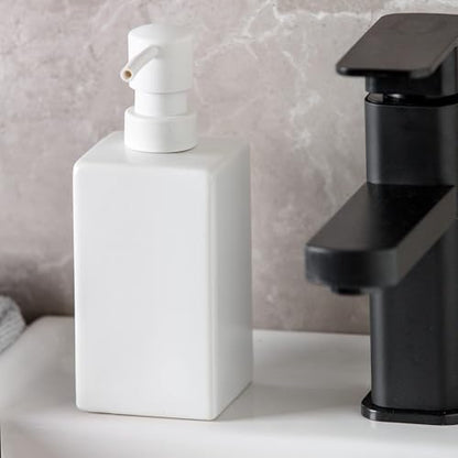 Lotion Dispenser Matte Soap Dispenser Ceramic Lotion for Bathroom Countertop Dish Soap Pump - color: Matte White, size: Square
