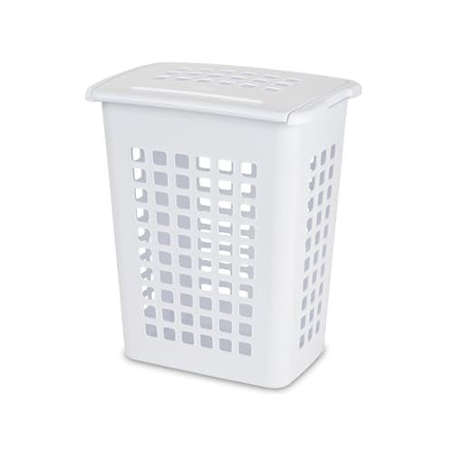 Sterilite Rectangular LiftTop Plastic Laundry Hamper, White, 4 Pack | Stackable Plastic Storage Baskets and Containers for Organizing Clothes, Fabrics, Bedding, and Linen - size: 4 Pack