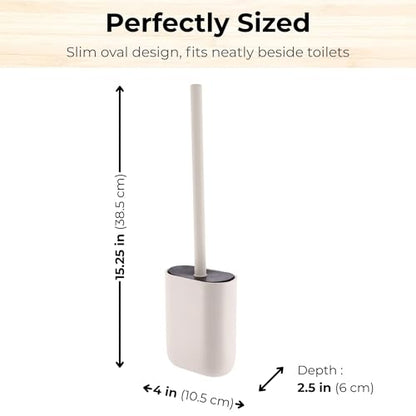 Oval Toilet Brush & Holder Set, Steel Handle, Deep Clean, Polyresin, Beige | Compact, Toilet cleaning, Daily hygiene, Guest bathroom, Small spaces, Hygienic Discreet Holder, Easy to Clean, Sturdy Build - color: Beige