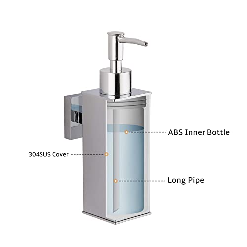 BGL Hand Soap Dispenser Stainless Steel 304 Wall Mount Chrome Soap Dispenser Holder for Bathroom (Chrome, Square) - color: Chrome