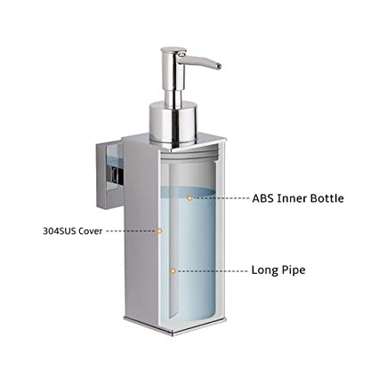 BGL Hand Soap Dispenser Stainless Steel 304 Wall Mount Chrome Soap Dispenser Holder for Bathroom (Chrome, Square) - color: Chrome