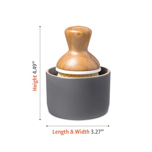 Full Circle Bubble Up Ceramic Soap Gray Ergonomic Bamboo Handle, Dish Brush + Dispenser, Grey/White