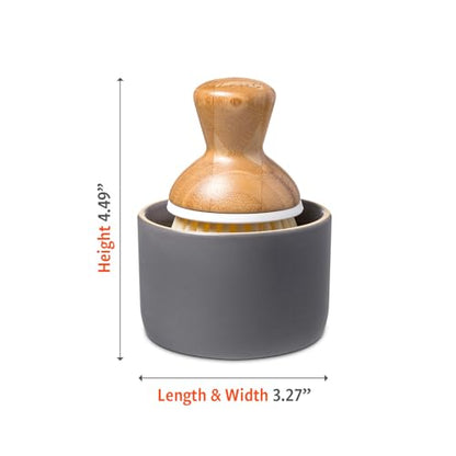 Full Circle Bubble Up Ceramic Soap Gray Ergonomic Bamboo Handle, Dish Brush + Dispenser, Grey/White