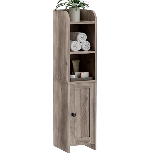 Homhedy Small Bathroom Storage Cabinet, Narrow Toilet Paper Cabinet | Corner Floor Cabinet with Door and Shelves, Slim Bathroom Cabinet for Small Spaces, 7.9" D x 7.1" W x 31" H, Greige - color: Greige, size: 7.9"D x 7.1"W x 31"H