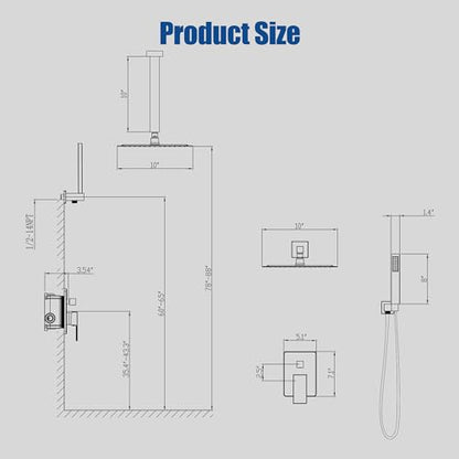 ESNBIA Ceiling Shower System, All Metal Shower Faucet set with Pressure Balance Valve,10 Inches Rain Shower Head with Handheld Spray Combo, Brushed Nickel - color: Brushed Nickel, size: 10 Inch