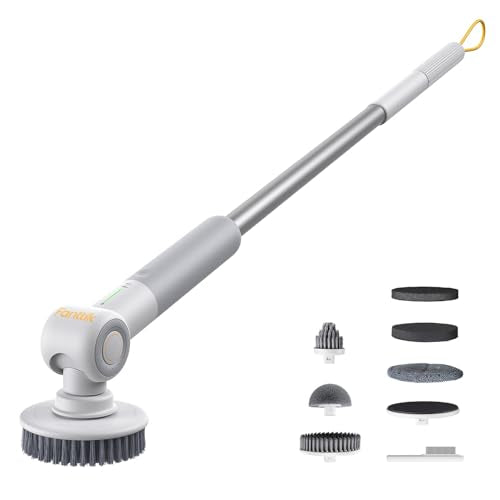 Fanttik Flip G9 Pro Electric Scrubber, VoltiPulse Motor, for Bathroom | Dual-Speed Cleaner with 6 Brush Heads, Adjustable Angle & Extendable Handle, IPX7 Waterproof, Type-C Charge, White - color: White