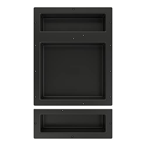 Tile Redi USA RNT1620DU-6 Niche Triple Recessed Shower Shelf, Three Shelves, 26" H X 16" W, Black - size: 26" H X 16" W, style: 3 Shelves