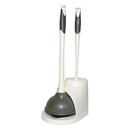 Clorox Toilet Plunger and Brush Bowl Set with Holder Caddy Storage for Cleaning Bathroom and Unclogging Toilets, White and Gray - size: 1-Pack
