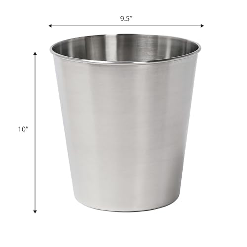 happimess Nolan 2 Gal Smooth Steel Wastebasket, Brushed Steel, Set of 2 | 10" Height, Lidless Open Top, Fingerprint Resistant, Mechanical Polishing, Small Space Design - color: Brushed Steel, size: Set of 2