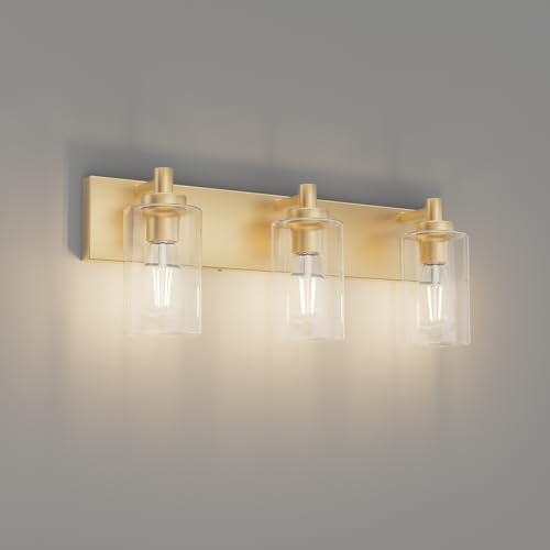 Tipace Vintage Vanity Light Fixture,3-Light Industrial Gold Bathroom Lighting with Clear Glass Shades Farmhouse Bath Lighting (Exclude Bulb) - color: Gold & Rectangular Glass, size: 3-Light