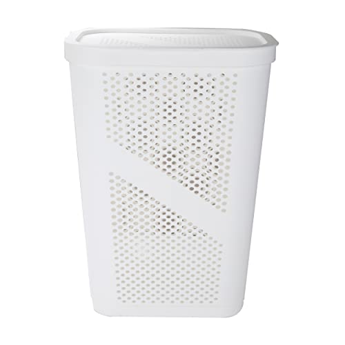 Mind Reader 60L Slim Laundry Hamper, Clothes Basket, Lid, Ventilated, Plastic, Set of 2, White - color: White, size: 2-Pack