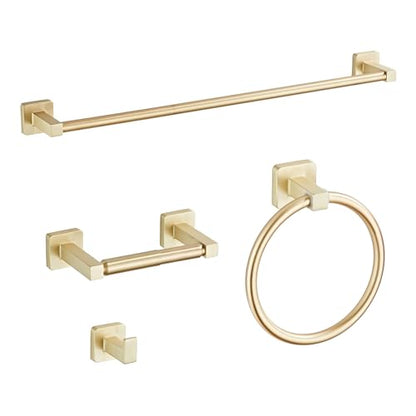 Brusehd Light Gold Bathroom Hardware Set 4 Pieces,Bathroom Accessories Set Stainless Steel Wall Mounted, Hand Towel Bar, Towel Ring, Robe Towel Hooks,Toilet Paper Holder,Towel Bar Set, 23.6 Inch… - color: Brusehd Light Gold, size: 23.6Inch