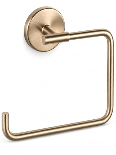 Hand Towel Holder Champagne Bronze Towel Racks for Bathroom Wall Square Towel Ring Holder for Bath Towel Hanger for Kitchen, Bathroom Accessories (Squre (Screw))