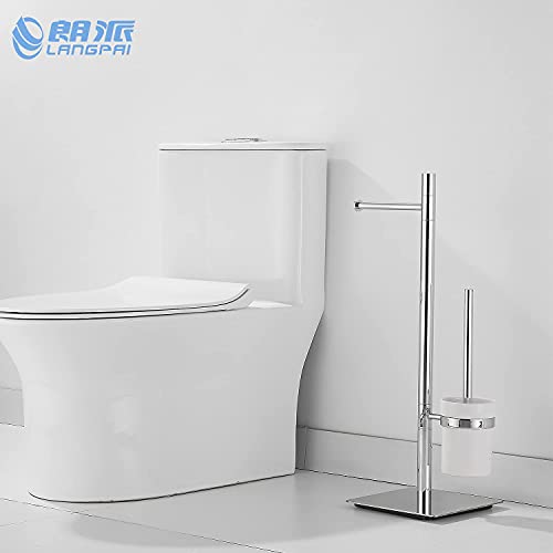 Freestanding Toilet Brush and Paper Holder Set Superior Hotel Luxury Style Join Roll Paper and Toilet Brush Non-Skid Sturdy Floor Stand Brass Chrome with White Ceramic Cup - color: Brass Toilet Brush and Roll Paper Holder Set