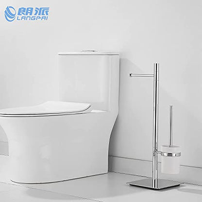 Freestanding Toilet Brush and Paper Holder Set Superior Hotel Luxury Style Join Roll Paper and Toilet Brush Non-Skid Sturdy Floor Stand Brass Chrome with White Ceramic Cup - color: Brass Toilet Brush and Roll Paper Holder Set